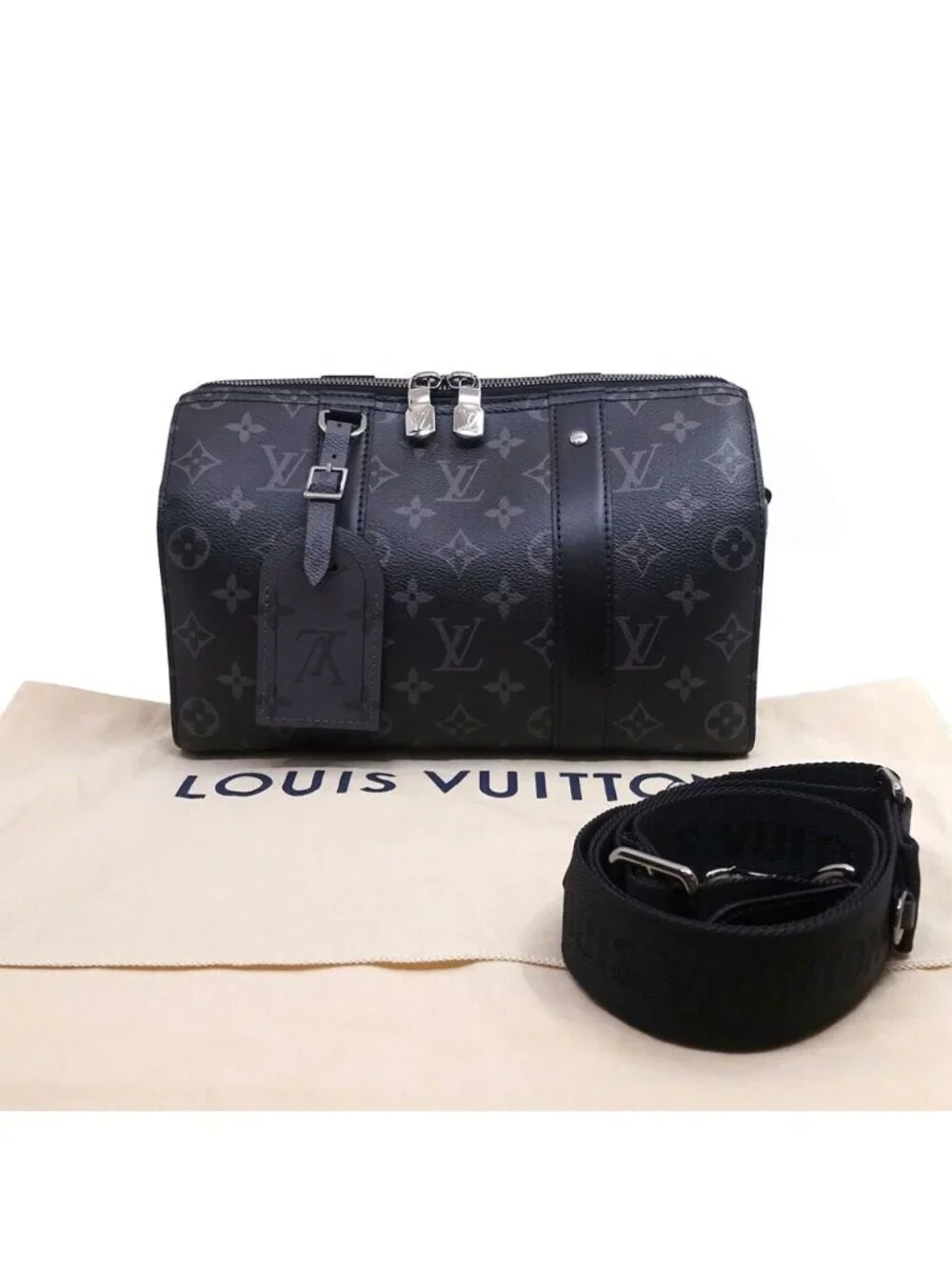 Louis Vuitton City Keepall Shoulder Bag Monogram Eclipse Reverse Black Silver